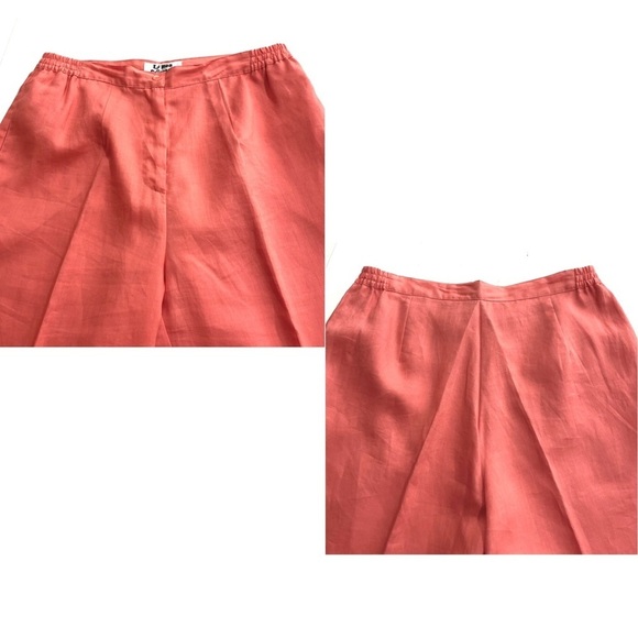 Linen 2-Pc Matching Tunic Blouse and Pants Set Orange Medium Spring Lagenlook - Picture 10 of 15